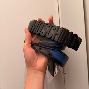 Moschino Black and Blue Logo Belt Bag